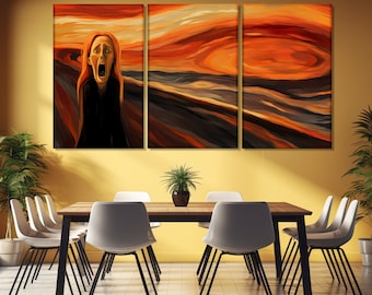 Abstract Painting in Edvard Munch Style Printed on Canvas, Famous Artists Wall Art, Edvard Munch Fan Gift, The Scream Painting