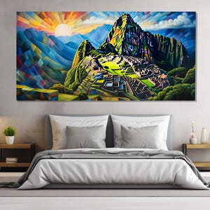 Machu Picchu Painting Printed on Canvas, Peru Wall Art, Peruvian Wall Decor, Machu Picchu Poster, Ancient Inca Wall Art, Machu Picchu Print