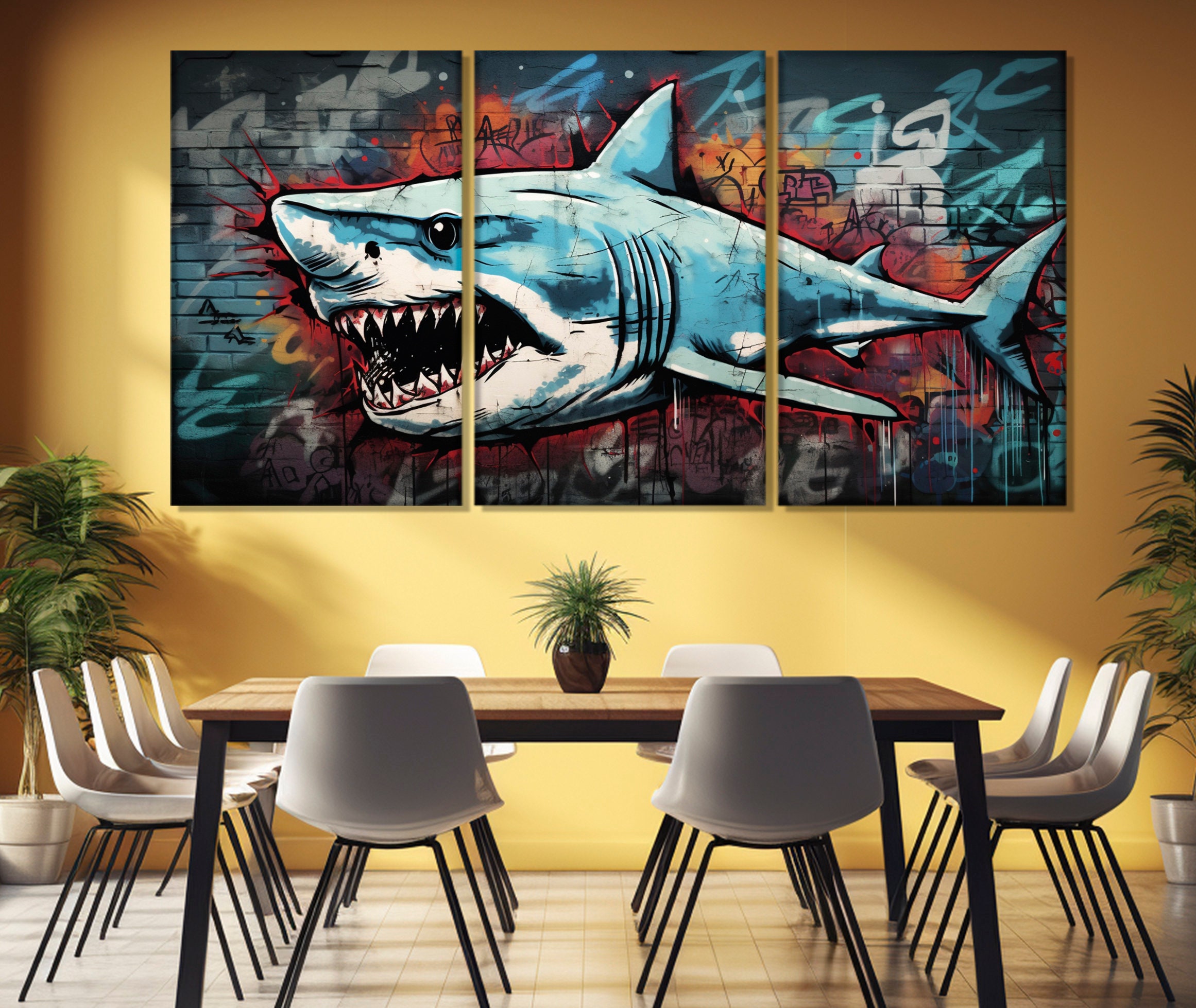 抽象的なサメのグラフィティ キャンバス プリント、サメのストリート