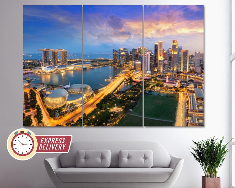 Singapore Skyline Singapore Wall Decor Singapore Canvas Etsy