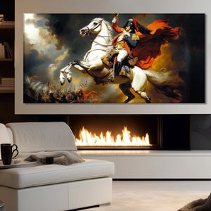 Napoleon Bonaparte on the Horse Painting Printed on Canvas, Large Napoleon Poster, French History Wall Art, History Teacher Gift