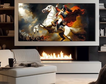 Cuadro de Napoleón Bonaparte a caballo impreso en lienzo, póster grande de Napoleón, arte mural de historia francesa, regalo para profesores de historia
