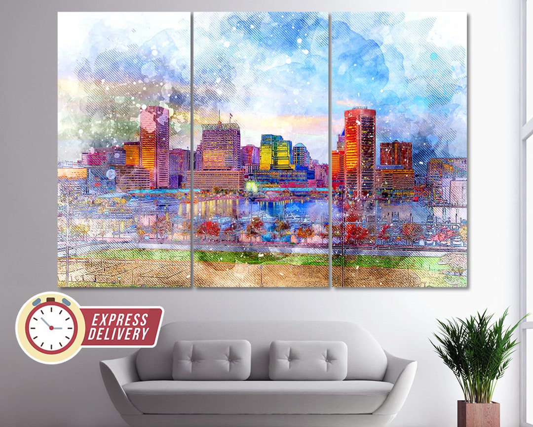 Baltimore Canvas Print, Baltimore Skyline, Baltimore Wall Art, Maryland