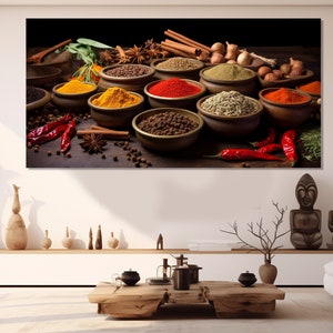 Kitchen Canvas Wall Art, Indian Spices and Herbs Canvas Print, Kitchen Wall Decor, Spices Poster, Restaurant Wall Decor, Kitchen Poster