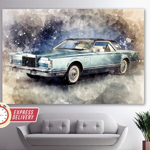Lincoln Continental Mark V Canvas Art, Lincoln Print, American Retro Car Canvas Print, Vintage Car Wall Art, Lincoln Wall Art, Lincoln Art