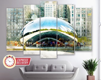 Cloud Gate in Chicago Millennium Park Canvas Art, Chicago Wall Art, Chicago Poster, Chicago Photo, Cloud Gate Canvas, Illinois Wall Art