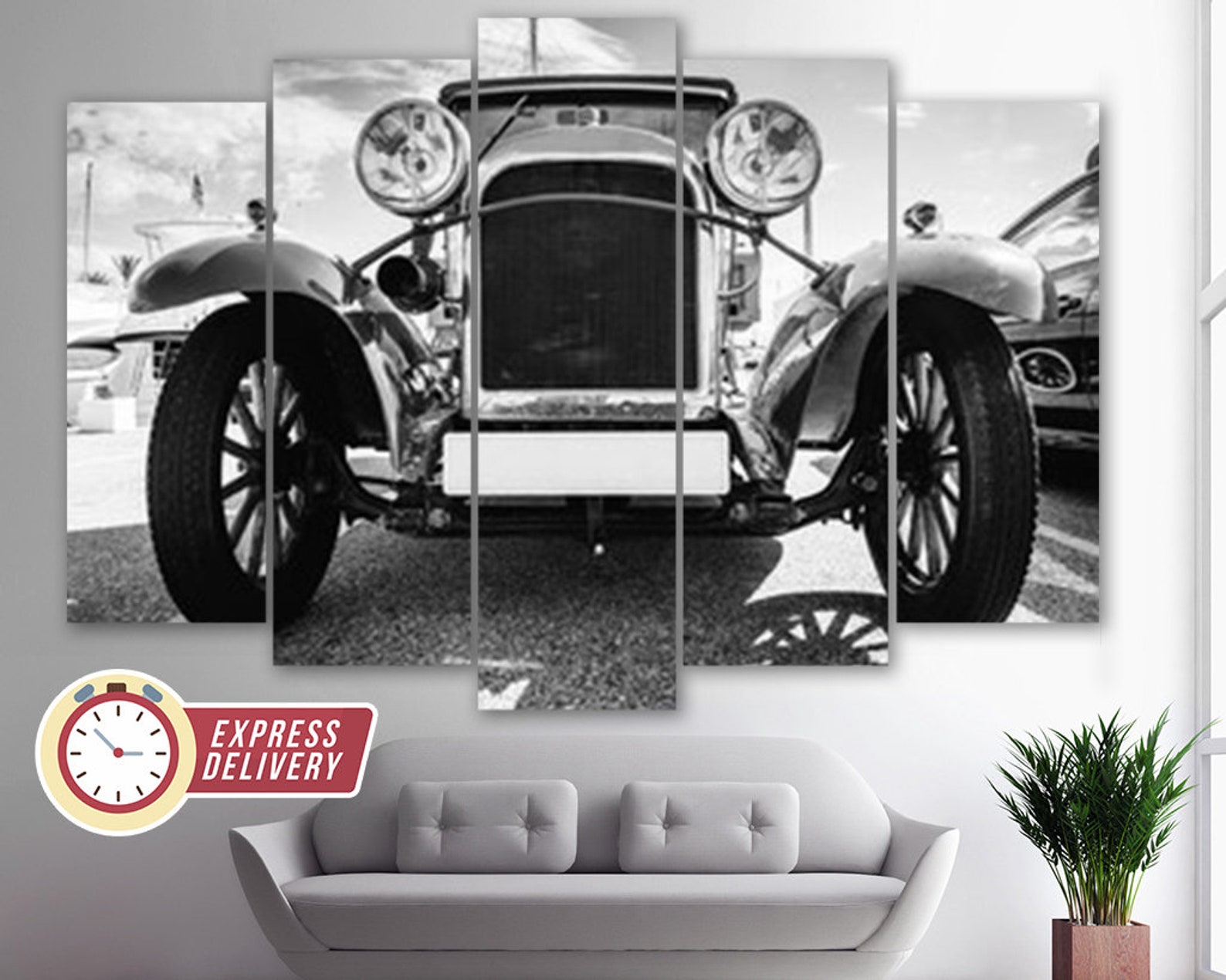 Vintage Car Canvas Print Black and White American Retro Car Etsy