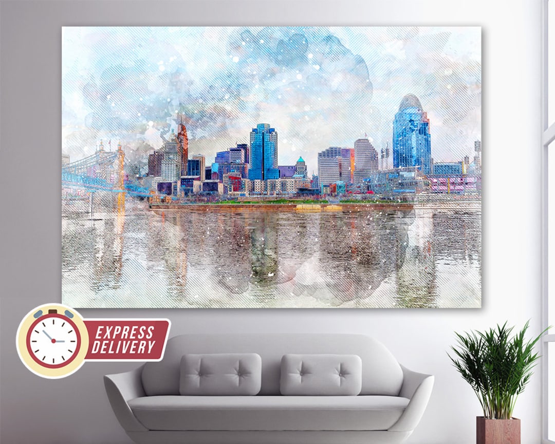 Cincinnati Canvas Art Cincinnati Skyline Cincinnati Wall Etsy