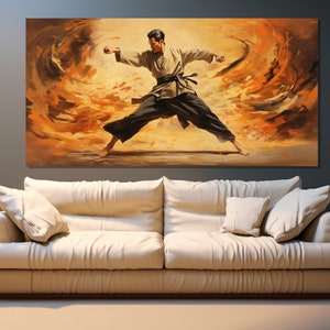 Abstract Kung Fu Painting Printed on Canvas, Kung Fu Wall Art, Asian Martial Arts Canvas Print, Chinese Wall Art