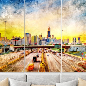 Chicago Highway Canvas Art, Chicago Skyline, Chicago Canvas Art, Chicago Wall Art, Chicago Print, Chicago Poster, Chicago Photo