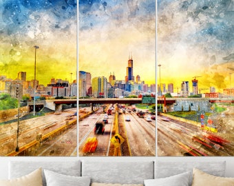Chicago Highway Canvas Art, Chicago Skyline, Chicago Canvas Art, Chicago Wall Art, Chicago Print, Chicago Poster, Chicago Photo