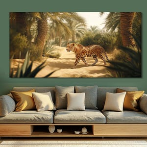 Leopard in Jungle Painting Printed on Canvas, Leopard Poster, Leopard Canvas Print, Jungle Poster, Jungle Wall Art, Jungle Landscape