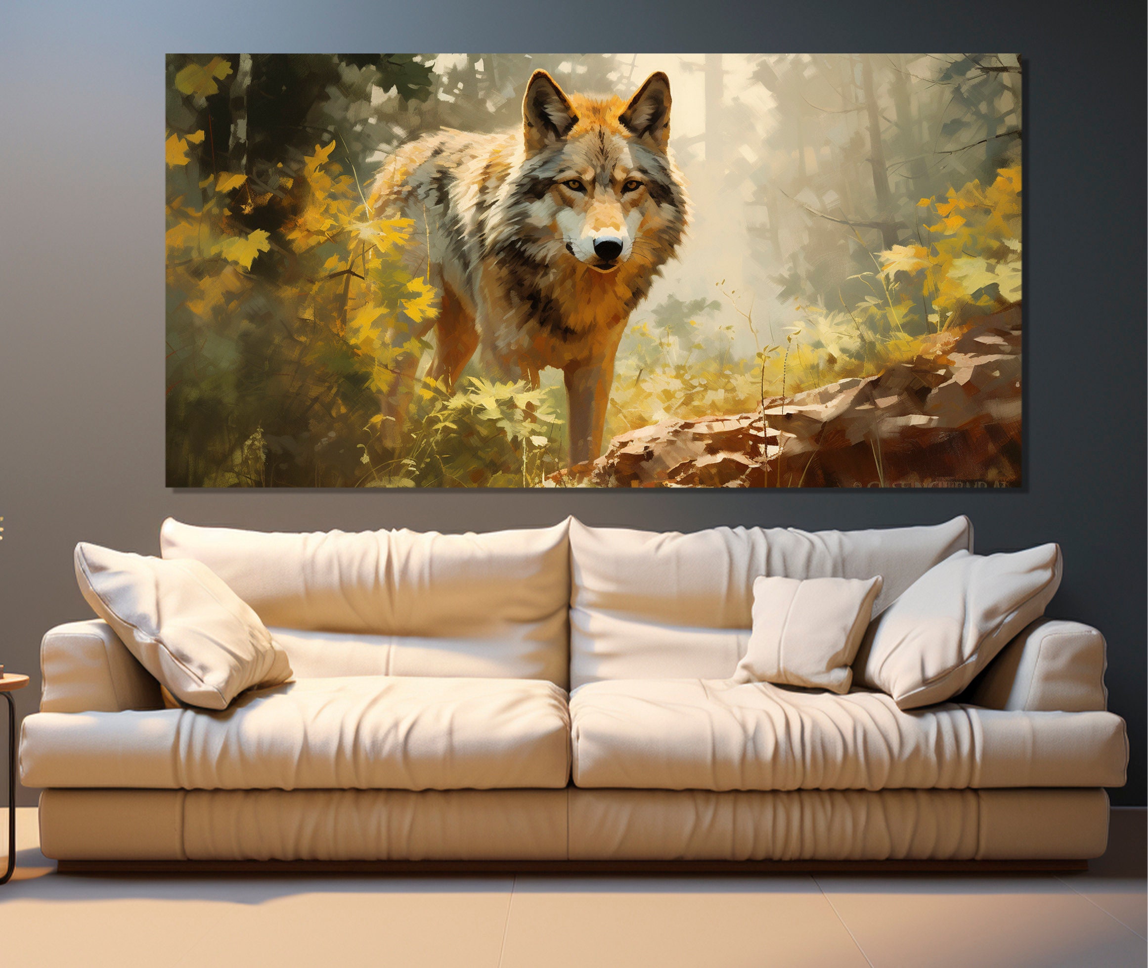 Toile Décorative Loup Mystique - Impression Sur Toile 30x40cm - Décoration Murale Style Fantasy