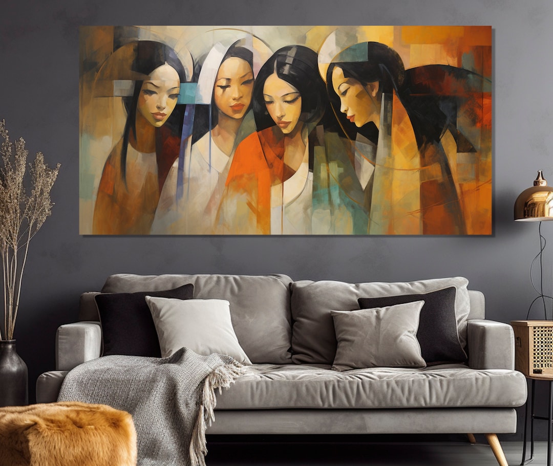 Asian Women Canvas Print, Abstract Asian Wall Art, Asian Women Painting, Abstract Asian Canvas