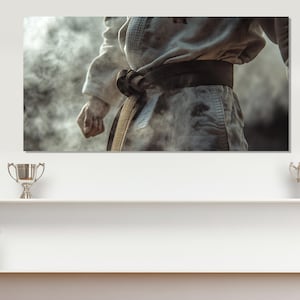 Jiu-Jitsu Wall Art, Jiu-Jitsu Fighter z czarnym pasem wydruk na płótnie, Jiu-Jitsu Fan Gift, Jiu-Jitsu Painting, Judo Poster, Judo Wall Art