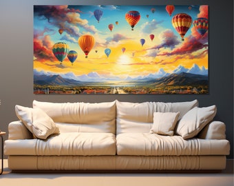 Albuquerque Balloon Fiesta Painting Printed on Canvas, Albuquerque Wall Art, Albuquerque Painting, Colorful Albuquerque Balloons Print