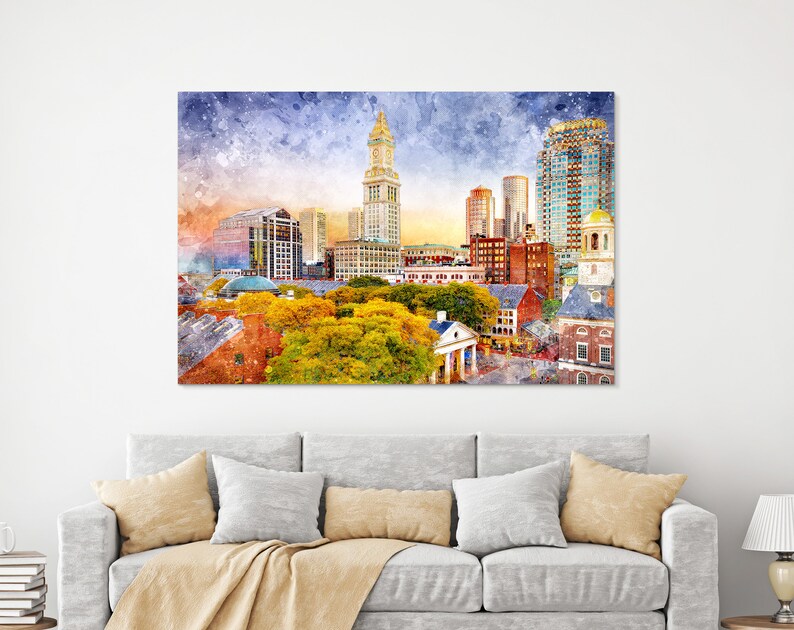 Boston Skyline Boston Wall Art Boston Canvas Print Boston Etsy