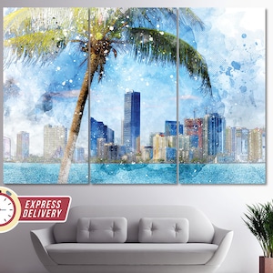 Miami Skyline Canvas Art, Miami Print, Miami Wall Art, Miami Canvas Art, Miami Photo, Florida Canvas Print, Florida Wall Art, Miami Gift