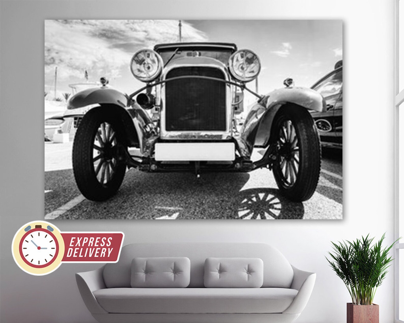 Vintage Car Canvas Print Black and White American Retro Car Etsy