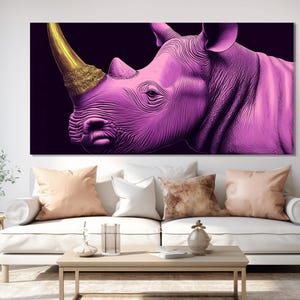 Abstract Pink Rhinoceros Canvas Print, Minimalist Rhinoceros Painting, Modern Rhinoceros Wall Art, Magenta Wall Decor