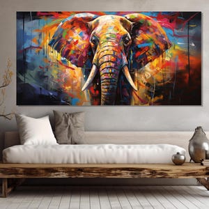 Abstract Elephant Painting Printed on Canvas, Large Elephant Canvas Print, Colorful Elephant Poster, Elephant Print