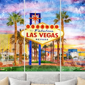 Impresión en lienzo "Bienvenido a Las Vegas", arte mural de Las Vegas, pintura de Las Vegas, decoración de pared de Las Vegas