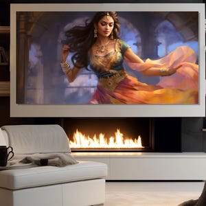 Beautiful Indian Girl Dance Painting Printed on Canvas, Indian Wall Art, Indian Dance Canvas Print, Indian Dance Painting, Indian Interior