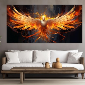 Stampa su tela raffigurante un uccello fenice, poster raffigurante un uccello fenice, fenice nel fuoco, arte murale dell'antico Egitto, dipinto di fenice, arte su tela raffigurante una fenice