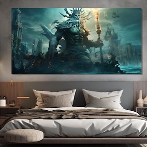 Poseidon Canvas Print, Atlantis Lost City Canvas Art, Poseidon - the God of the Sea and  Storms Poster, Poseidon Painting, Greek Mythology