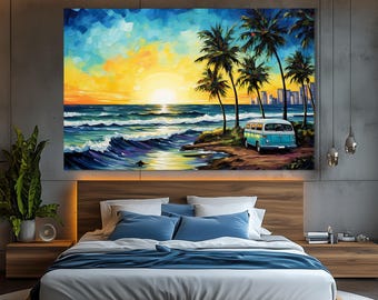 Abstracte Miami Beach-canvasprint in Van Gogh-stijl Sterrennacht, Miami Beach Skyline, Miami Wall Art, Miami Gift, Florida Wall Art