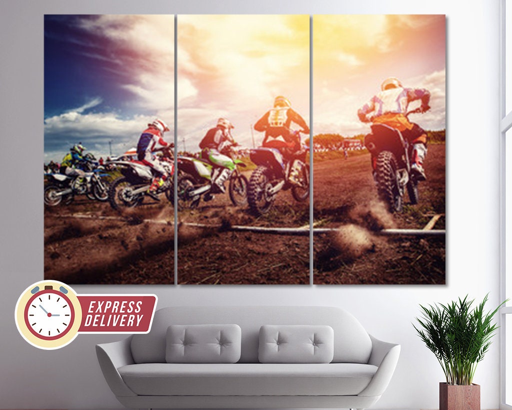 Dirt Bikes in Motocross Canvas Art Biker Gift Motocross Wall Etsy