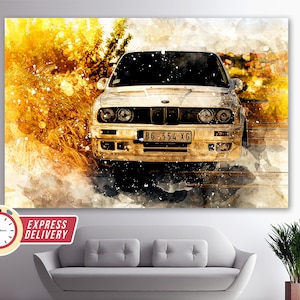 Classic BMW E30 Canvas Print, BMW Wall Art, BMW Canvas Art, Bmw Poster, Bmw Wall Decor, Vintage Bmw, Bmw Print, Bmw Paintings, Retro Bmw image 1