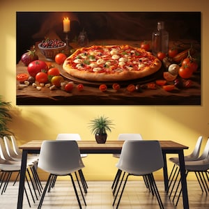 Juicy Pizza Painting Printed on Canvas, Pizza Bar Decor, Kitchen Wall Art, Pizza Poster, Restaurant Wall Decor, Pizzeria Wall Decor