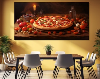 Pizza Painting Printed on Canvas, Kitchen Wall Art, Pizzeria Wall Decor