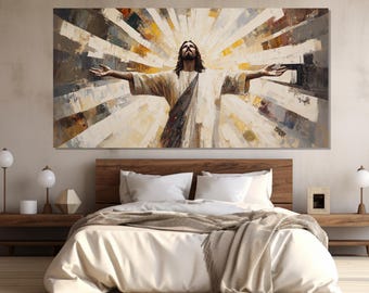 Jesus Christ Painting Printed on Canvas, Jesus Christ Wall Art, Jesus Christ Poster, Religious Gift, Neutral Tones Jesus Canvas Print