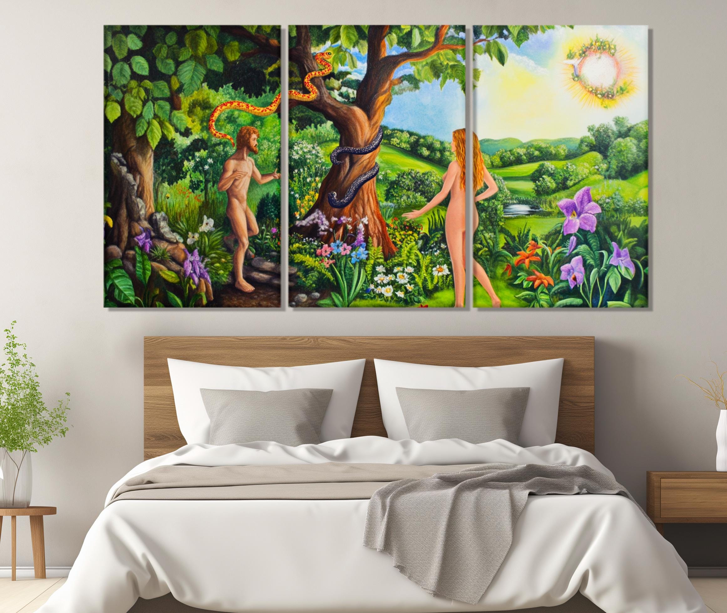 Adam and Eve in the Garden of Eden Canvas Print, Biblical Scene ...