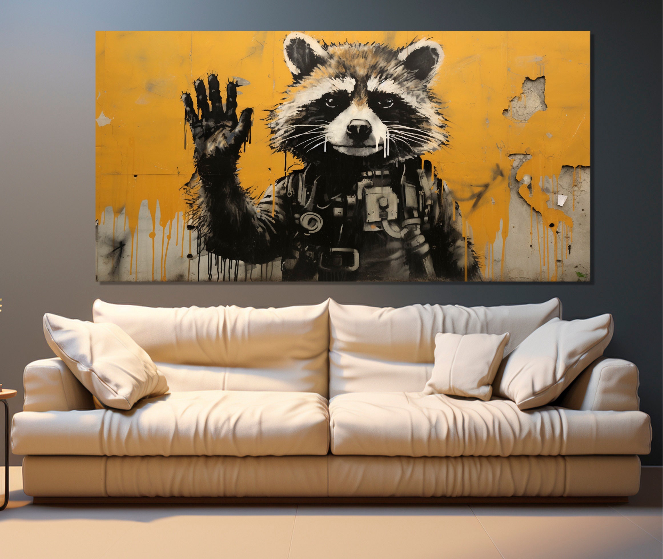 Abstract Raccoon Graffiti Canvas Print, Raccoon Wall Art, Raccoon ...