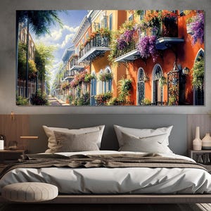 Abstract New Orleans Street Painting Printed on Canvas, New Orleans Wall Art, Louisiana Canvas Art, New Orleans Downtown Poster
