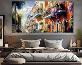 Abstract New Orleans Street Painting Printed on Canvas, New Orleans Wall Art, Louisiana Canvas Art, New Orleans Downtown Poster