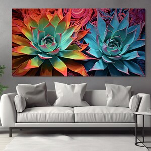 Buntes Agave Kaktus Gemälde auf Leinwand gedruckt, Agave Kaktus Poster, Kakteen Wandkunst, Agave Malerei, mexikanische Leinwandkunst, Agave Wandkunst