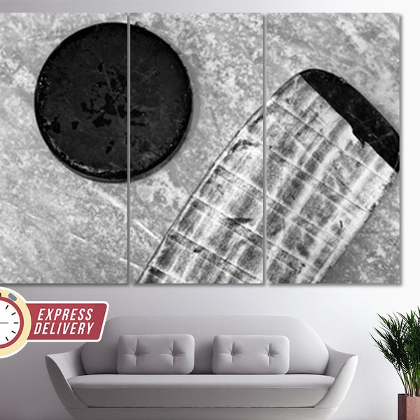 Ice Hockey Stick and Puck Abstract Photo, Hockey Canvas Print, Ice Hockey Wall Art, Hockey Fan Gift, Hockey Print, Hockey Poster, Hockey Art