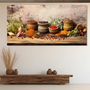 Herbs and Spices Soft Tones Canvas Print, Modern Kitchen Wall Decor, Kitchen Wall Art, Herbs Poster, East Wall Decor