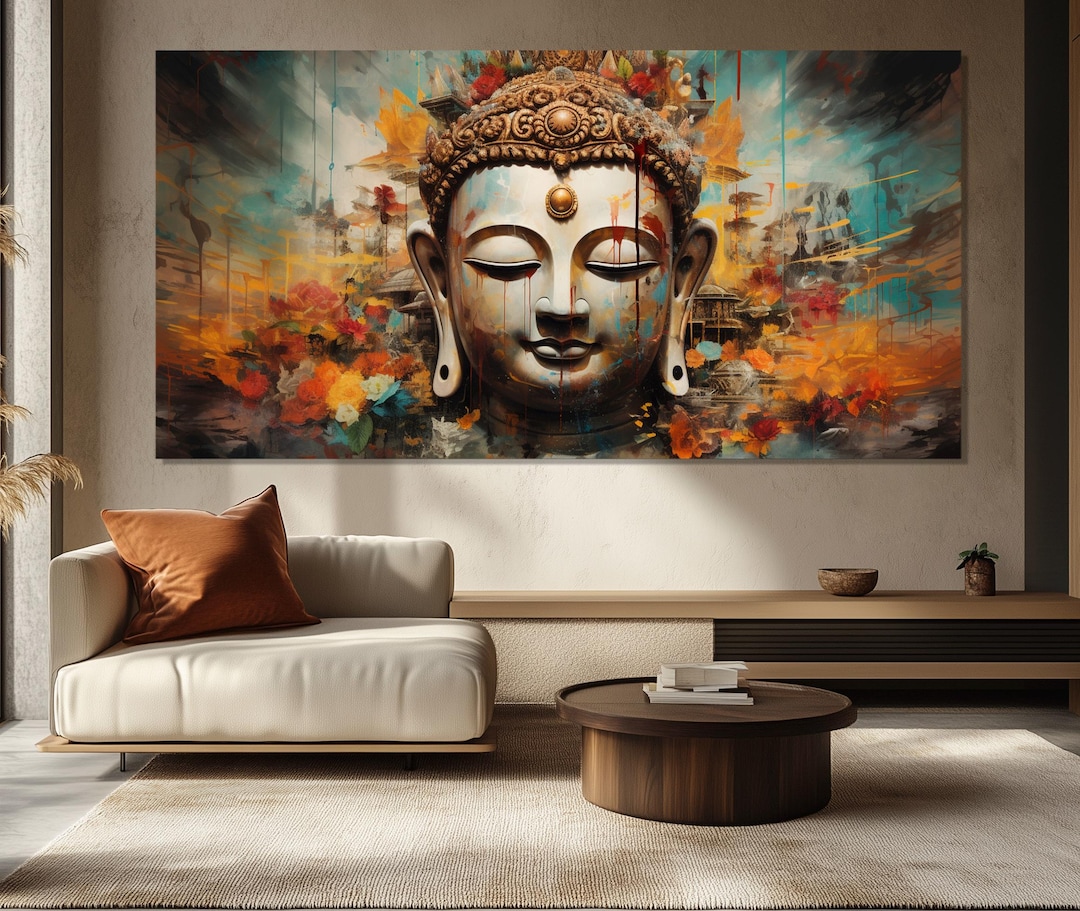 Buddha Painting Printed on Canvas, Large Buddha Wall Art, Buddhist Wall ...