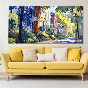 Savannah, Georgia Watercolor Painting Printed on Canvas, Georgia Canvas Print, Savannah Downtown, Savannah Poster, Savannah Wall Art