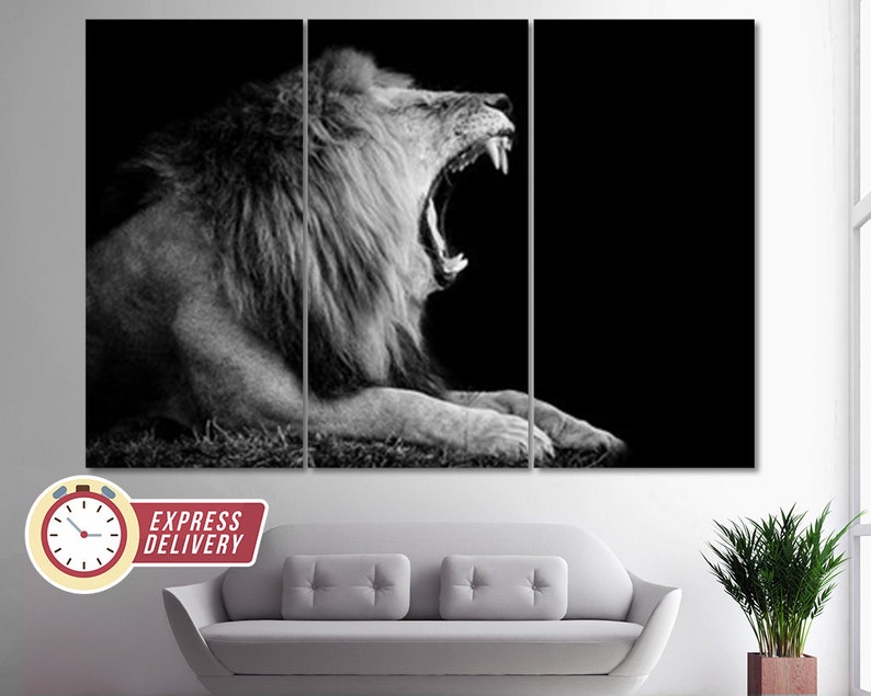 Black and White Lion Canvas Art Lion Canvas Print Lion Etsy
