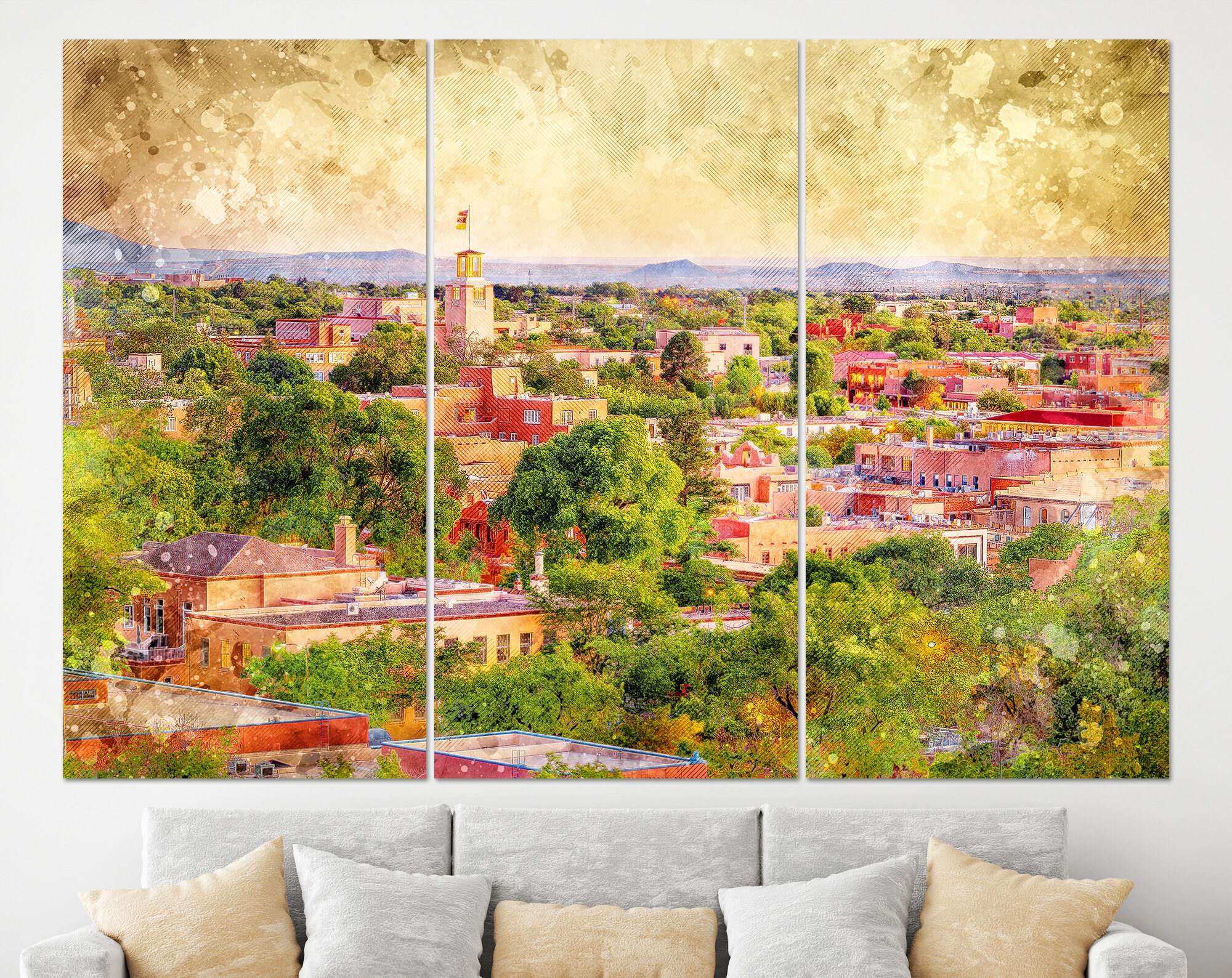Santa Fe Skyline Santa Fe Wall Art Santa Fe Artwork Santa Etsy