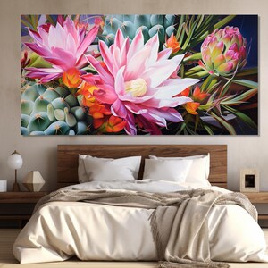Blühender Kaktus Leinwanddruck, Kaktus Blüte Poster, Kaktus Wandkunst, Kaktus Malerei, Kaktus Blumen Wandkunst, Kaktusblüte Druck