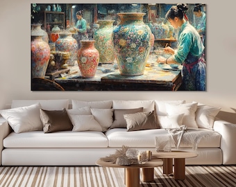 Impresión en lienzo de producción de porcelana de la dinastía china abstracta, arte mural chino, decoración asiática, pintura china, regalo chino, arte mural asiático