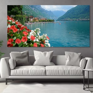 Lake Como Canvas Print, Lake Como Painting, Italy Wall Art, Lake Como Wall Art, Italian Lake Canvas Art, Scenic Lake Landscape