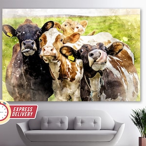 Abstract Cows Canvas Print, Cows Paintings, Cows Print, Cute Cows Print, Abstract Canvas Art, Cow Photo, Farm Wall Art, Cow Canvas Art